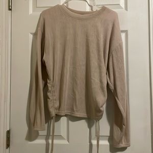 Zara Ruched Side Tie Sweater, Womens Medium, Beige Ribbed Pullover